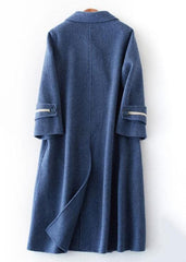 Fashion oversized long winter coat double breast outwear denim blue Notched Wool jackets TCT190821