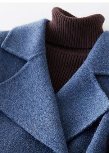 Fashion oversized long winter coat double breast outwear denim blue Notched Wool jackets TCT190821