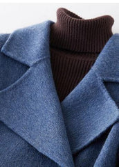 Fashion oversized long winter coat double breast outwear denim blue Notched Wool jackets TCT190821
