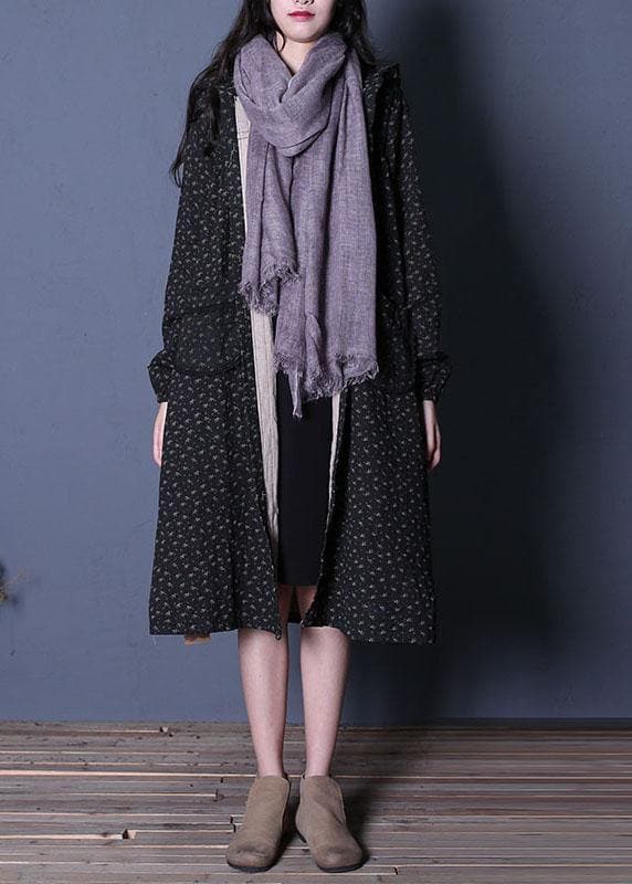 Fashion plus size Coats fall black print hooded coats TCT190925