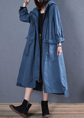 Fashion plus size fall blue hooded coats low high design overcoat TCT190925