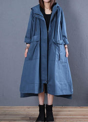 Fashion plus size fall blue hooded coats low high design overcoat TCT190925
