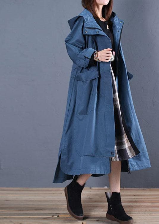 Fashion plus size fall blue hooded coats low high design overcoat TCT190925