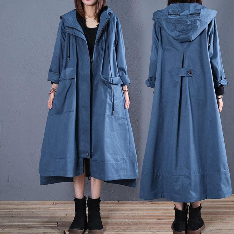 Fashion plus size fall blue hooded coats low high design overcoat TCT190925