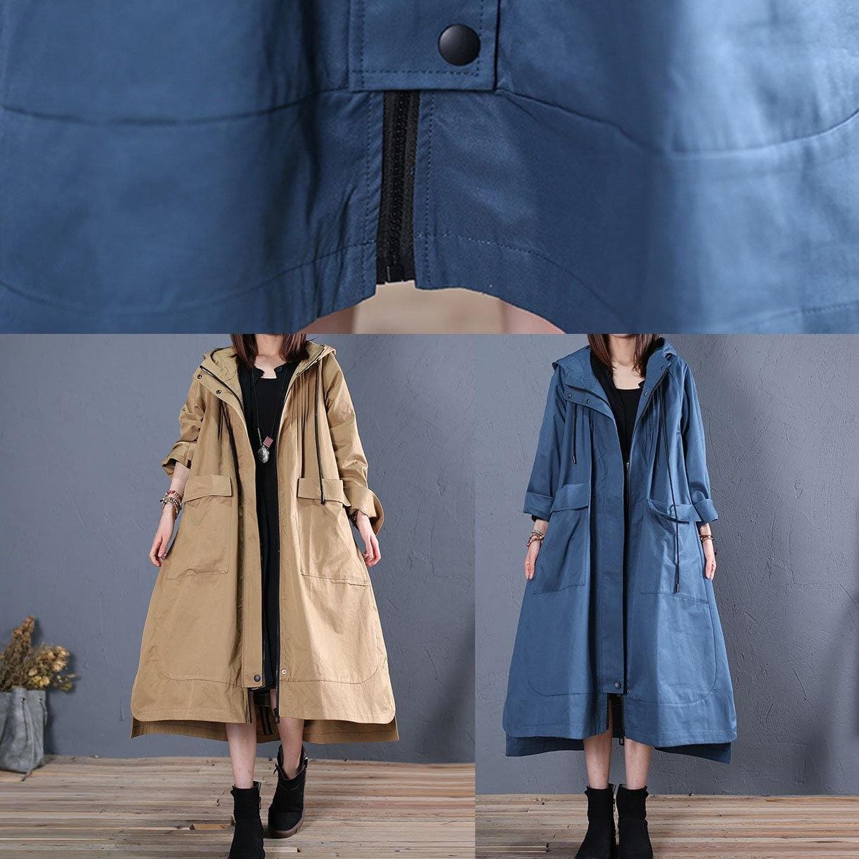Fashion plus size fall blue hooded coats low high design overcoat TCT190925