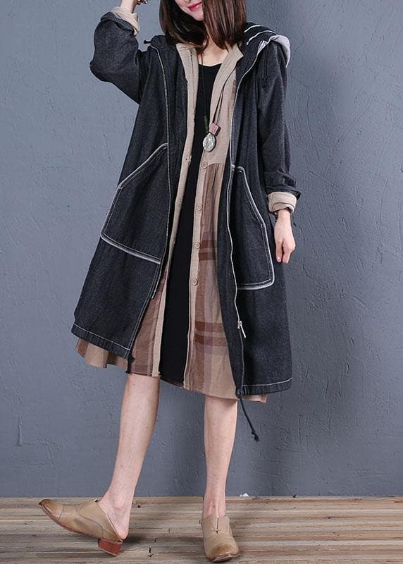 Fashion plus size trench coat fall black hooded overcoat TCT190925