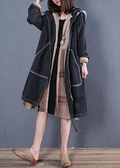 Fashion plus size trench coat fall black hooded overcoat TCT190925