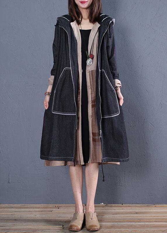 Fashion plus size trench coat fall black hooded overcoat TCT190925