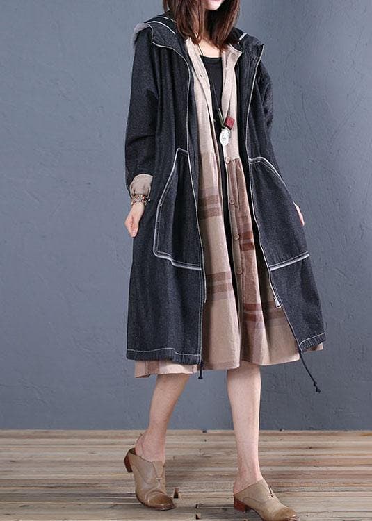 Fashion plus size trench coat fall black hooded overcoat TCT190925