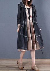 Fashion plus size trench coat fall black hooded overcoat TCT190925
