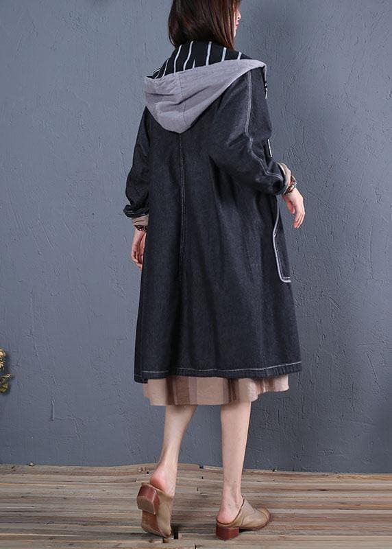 Fashion plus size trench coat fall black hooded overcoat TCT190925