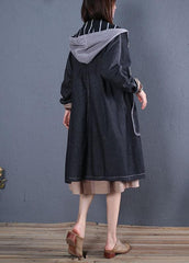 Fashion plus size trench coat fall black hooded overcoat TCT190925