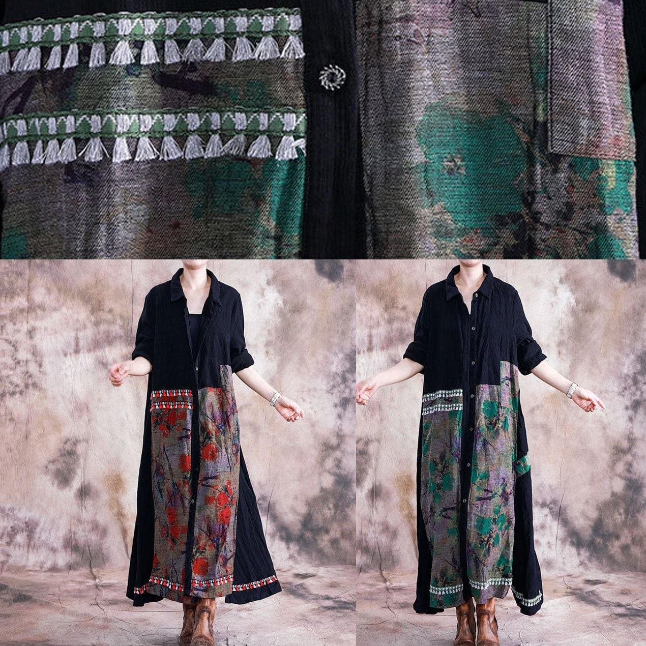 Fashion red print overcoat oversize long coat fall lapel patchwork coat TCT190910