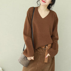 Fashion v neck Sweater Wardrobes Beautiful chocolate Big knit tops NTP190129