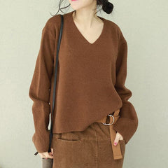 Fashion v neck Sweater Wardrobes Beautiful chocolate Big knit tops NTP190129