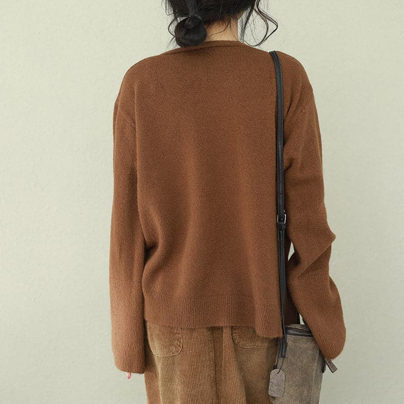 Fashion v neck Sweater Wardrobes Beautiful chocolate Big knit tops NTP190129