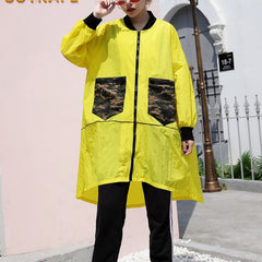 Fashion yellow thin Coat casual low high cardigans Fashion big pockets jackets AT-LTP180417