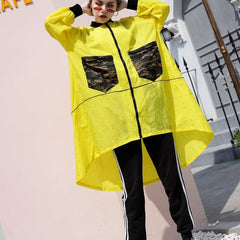 Fashion yellow thin Coat casual low high cardigans Fashion big pockets jackets AT-LTP180417