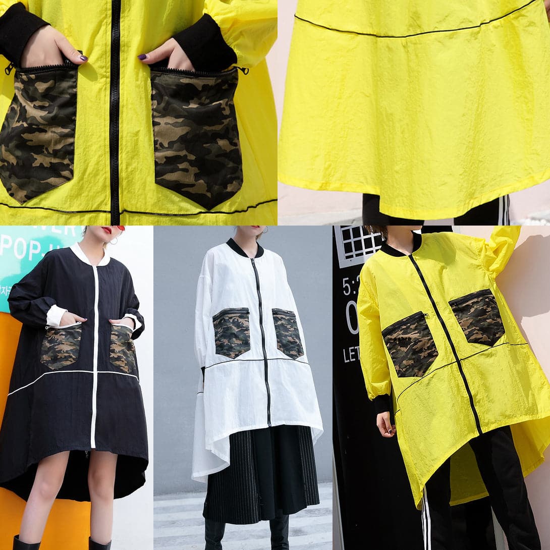 Fashion yellow thin Coat casual low high cardigans Fashion big pockets jackets AT-LTP180417