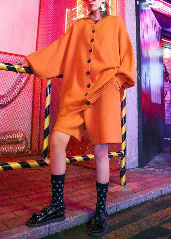 Feminine style fashion large size show thin wide leg pants sweater coat orange two pieces AT-NSD201014