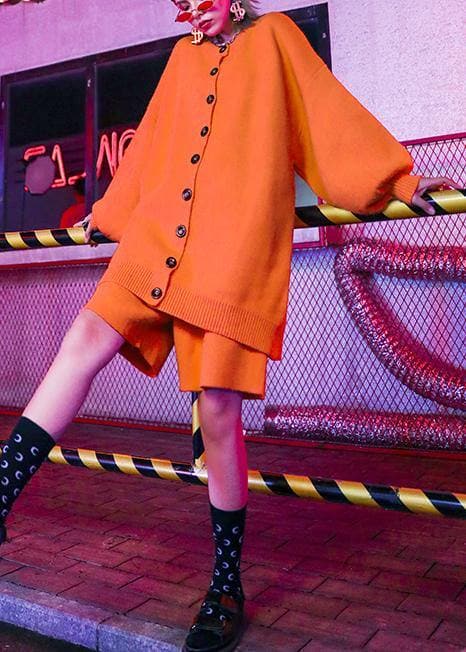 Feminine style fashion large size show thin wide leg pants sweater coat orange two pieces AT-NSD201014