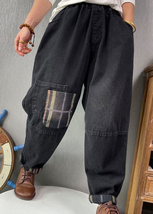 Fine Black retro Patchwork denim Pants Spring NZ-LPTS220105