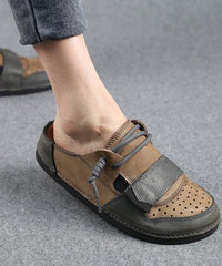 Fine Chocolate Lace Up Hollow Out Cowhide Leather Slippers XZ-PDX210622