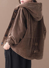 Fine Coffee Hooded Corduroy Winter Coats Warm Outwear WT-WG-DJK210914