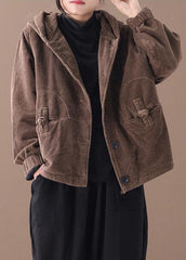 Fine Coffee Hooded Corduroy Winter Coats Warm Outwear WT-WG-DJK210914