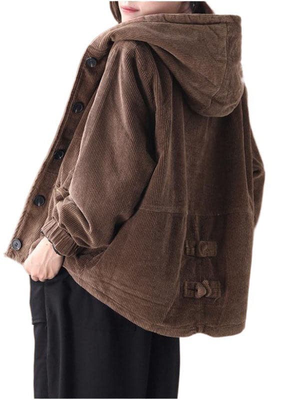 Fine Coffee Hooded Corduroy Winter Coats Warm Outwear WT-WG-DJK210914