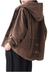 Fine Coffee Hooded Corduroy Winter Coats Warm Outwear WT-WG-DJK210914