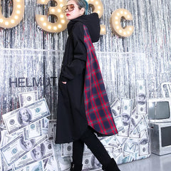 Fine black patchwork maxi coat trendy plus size hooded Winter Fine baggy coats AT-CTS180917