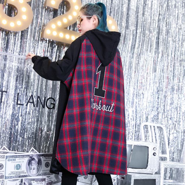 Fine black patchwork maxi coat trendy plus size hooded Winter Fine baggy coats AT-CTS180917