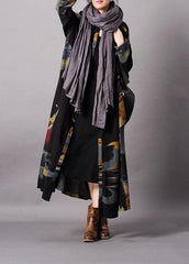 Fine blue print plus size clothing long fall lapel Button Down coat TCT190910