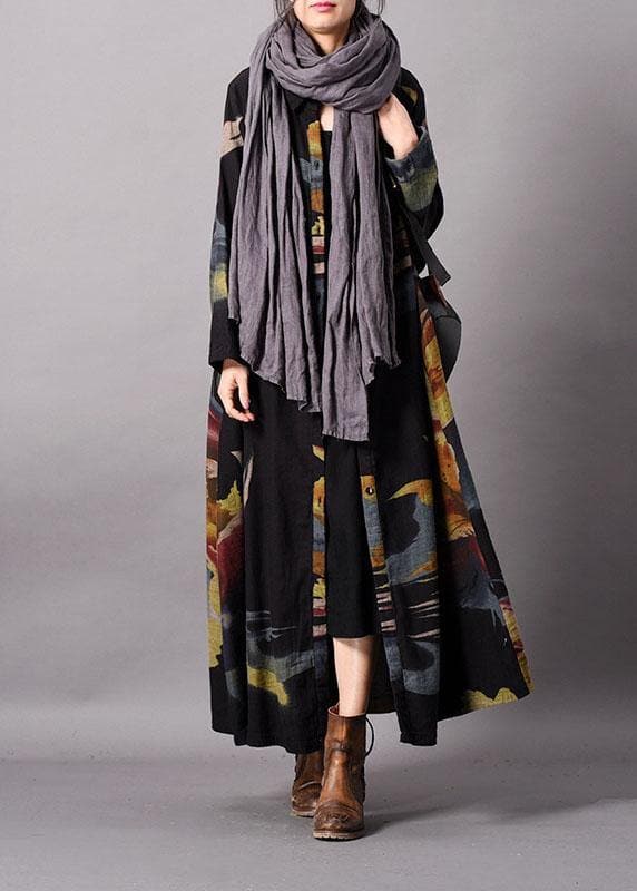 Fine blue print plus size clothing long fall lapel Button Down coat TCT190910