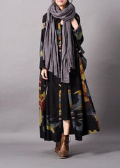 Fine blue print plus size clothing long fall lapel Button Down coat TCT190910