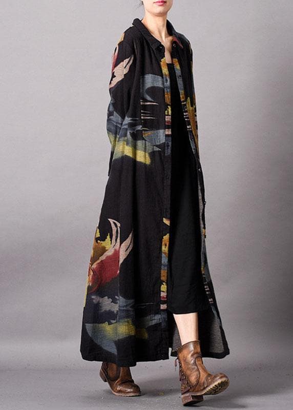 Fine blue print plus size clothing long fall lapel Button Down coat TCT190910