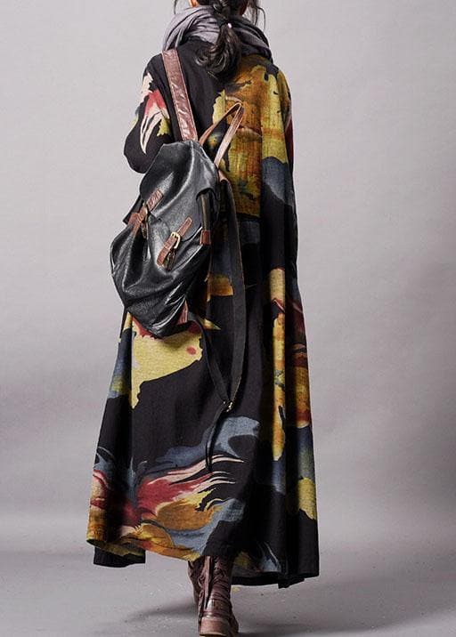 Fine blue print plus size clothing long fall lapel Button Down coat TCT190910