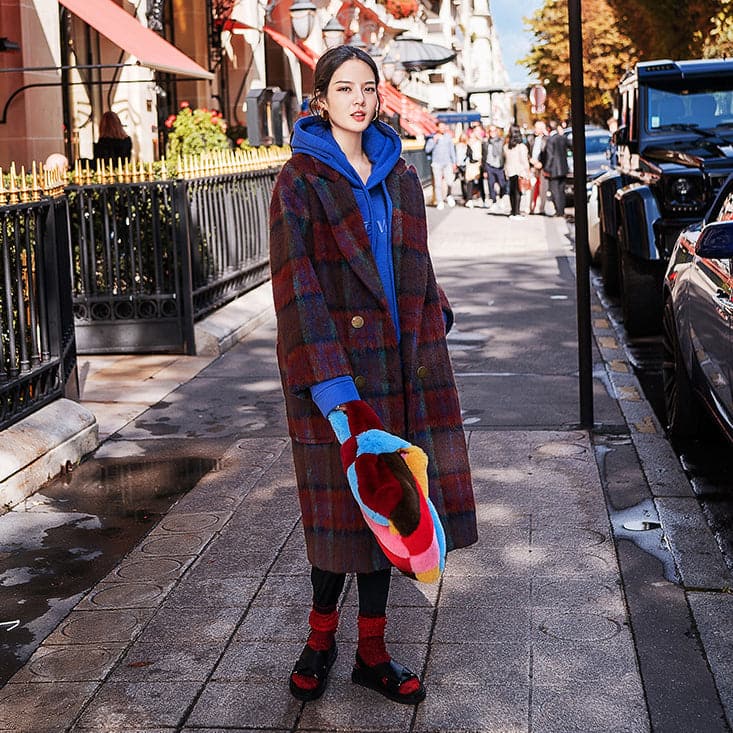 Fine red blue Plaid coats plus size Notched trench coat New double breasted Wool Coat TCT181016