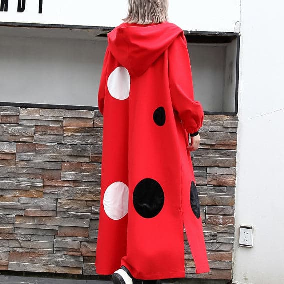 Fine red dotted Coat oversize hooded outwear Fashion side open baggy long coats AT-TCT1809911