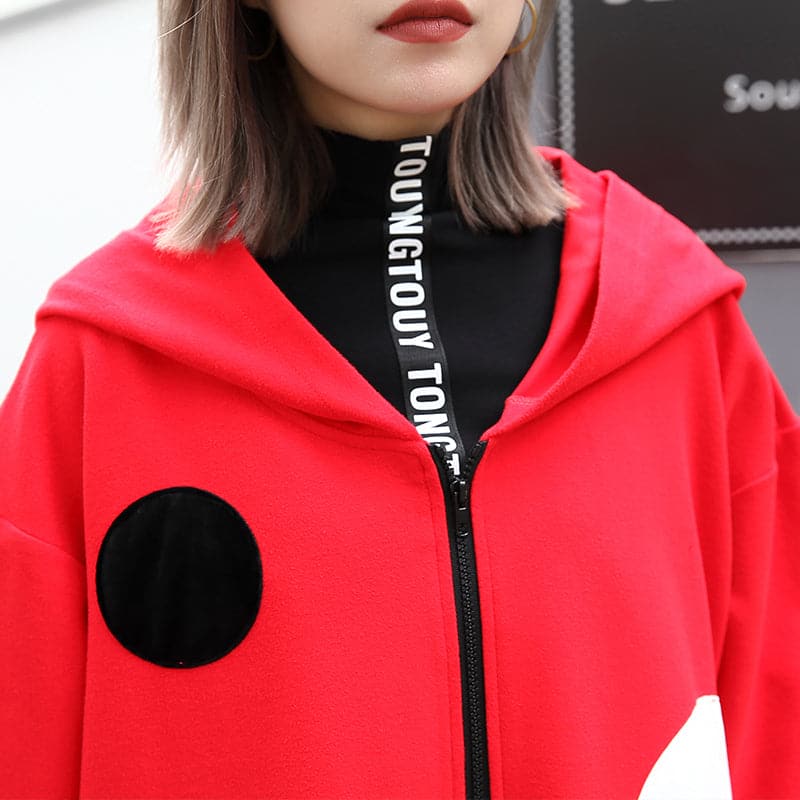 Fine red dotted Coat oversize hooded outwear Fashion side open baggy long coats AT-TCT1809911