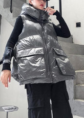 Fine silver gray winter outwear plus size clothing snow sleeveless hooded pockets winter outwear AT-DJK201105