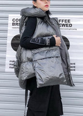 Fine silver gray winter outwear plus size clothing snow sleeveless hooded pockets winter outwear AT-DJK201105