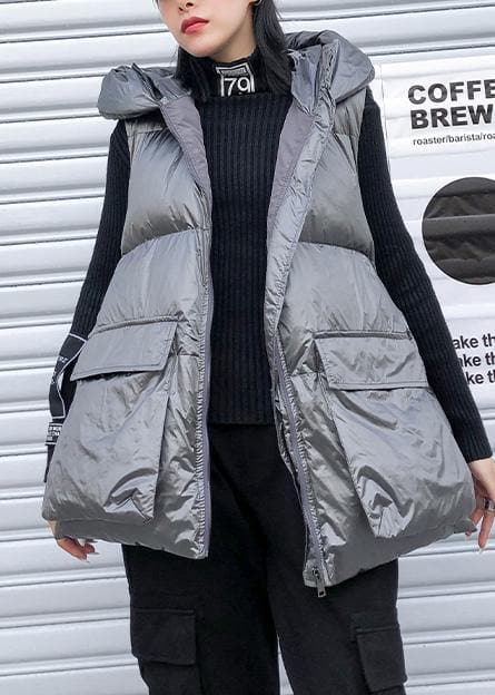 Fine silver gray winter outwear plus size clothing snow sleeveless hooded pockets winter outwear AT-DJK201105