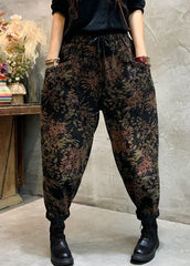 Fitted Black Cinched fashion Print denim Pants Winter NZ-LPTS220105