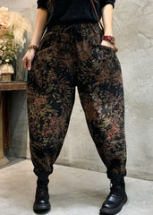 Fitted Black Cinched fashion Print denim Pants Winter NZ-LPTS220105