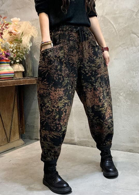 Fitted Black Cinched fashion Print denim Pants Winter NZ-LPTS220105