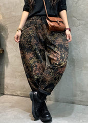 Fitted Black Cinched fashion Print denim Pants Winter NZ-LPTS220105