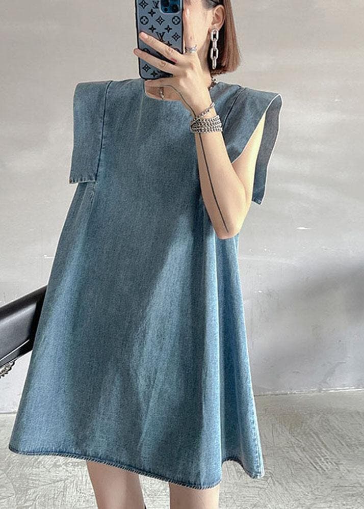 Fitted Light Blue Patchwork Denim Shift Dress Summer AT-SDM210716