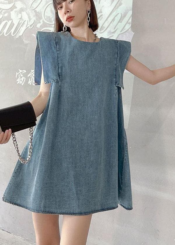 Fitted Light Blue Patchwork Denim Shift Dress Summer AT-SDM210716